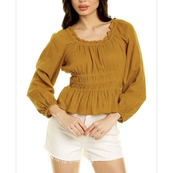 Madewell Tops - Madewell Sophia Top Womens XXS Antique Gold Textured Plaid Cropped Scoop Neck